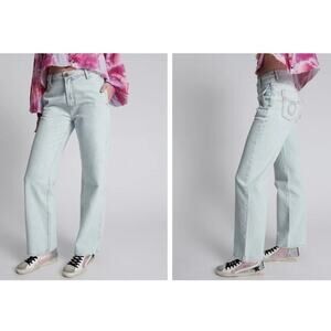 One Teaspoon 24 Jeans Ryders High Waist Wide Leg Stretch Denim Light Wash NEW